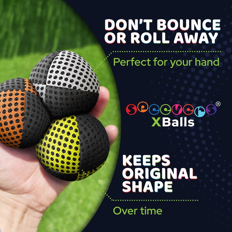 speevers Juggling Balls for Beginners and Professionals Set of 3, 14 Colors Available, 2 Layers of Net and Carry Case, Xballs Juggling Balls (3 Color Mix, 4.2 oz) - Image 3